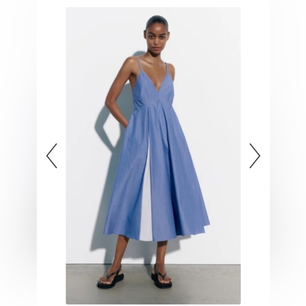 Zara poplin pinstripe blue midi dress